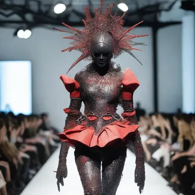 The avant-garde fashion show featured models wearing grotesque outfits made of unconventional materials.
