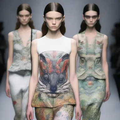 The designer's latest collection showcased grotesque prints featuring human-animal hybrids and plant motifs.