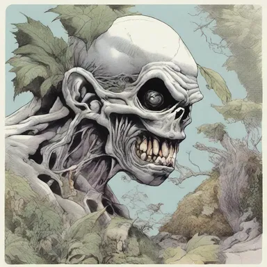 The comic book artist drew grotesque characters that were a mix of humans, animals, and plants in a unique and unsettling way.