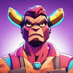 2D outline animated close-up of Fortnite's Beef Boss character in a state of confusion, showcasing expressive eyes and a vibrant color palette.