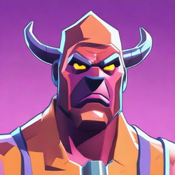 2D outline animated close-up of Fortnite's Beef Boss character in a state of confusion, showcasing expressive eyes and a vibrant color palette.