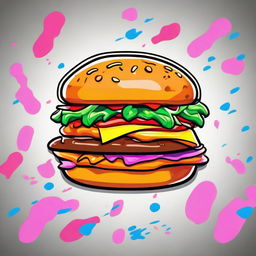 2D outline animated close-up of Fortnite's Hamburger skin, showcasing a confused expression, expressive eyes, and a vibrant color scheme.