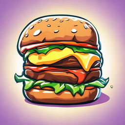 2D outline animated close-up of Fortnite's Hamburger skin, showcasing a confused expression, expressive eyes, and a vibrant color scheme.