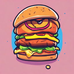 2D outline animated close-up of Fortnite's Hamburger skin, showcasing a confused expression, expressive eyes, and a vibrant color scheme.