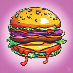 2D outline animated close-up of Fortnite's Hamburger skin, showcasing a confused expression, expressive eyes, and a vibrant color scheme.