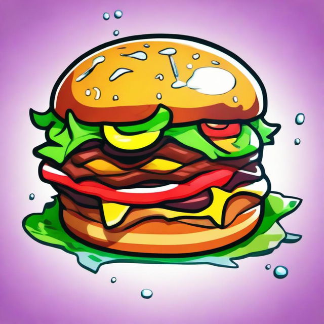 2D outline animated close-up of Fortnite's Hamburger skin with eyes, featuring a confused expression, expressive gaze, and vibrant colors.