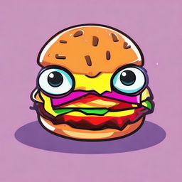 2D outline animated close-up of Fortnite's Hamburger skin with eyes, featuring a confused expression, expressive gaze, and vibrant colors.