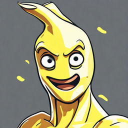 2D outline animated close-up of Fortnite's Peely character showing confusion, with expressive eyes and the vibrant yellow of a ripe banana.