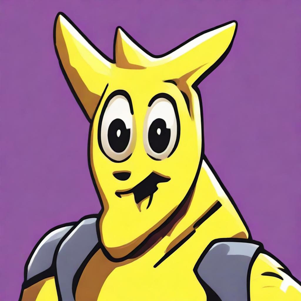 2D outline animated close-up of Fortnite's Peely character showing confusion, with expressive eyes and the vibrant yellow of a ripe banana.