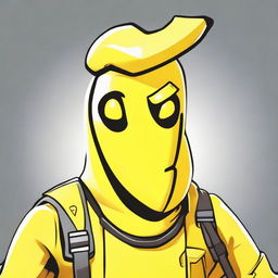 2D outline animated close-up of Fortnite's Peely character, conveying a confused expression with distinctive eyes and vibrant yellow banana skin.