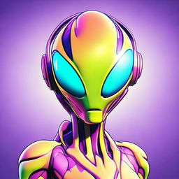 2D outline animated close-up of an alien character from Fortnite, expressing confusion with intricate alien features and vibrant extra-terrestrial colors.