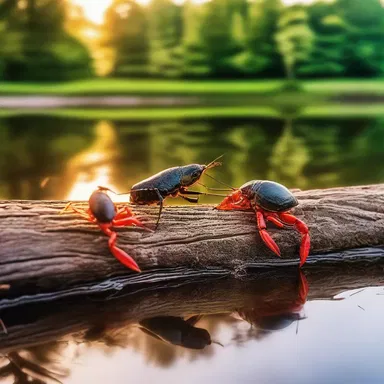 As the sun set, they sat by the riverbank, sharing a delicious meal of crawdads and savoring each other's company.