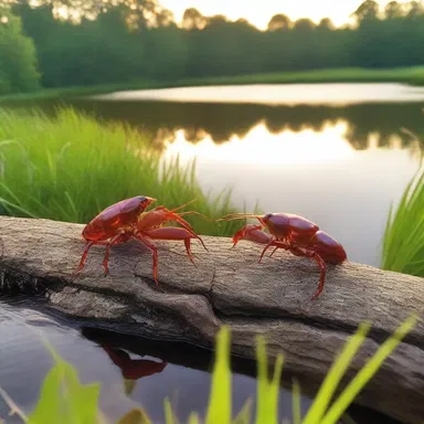 As the sun set, they sat by the riverbank, sharing a delicious meal of crawdads and savoring each other's company.