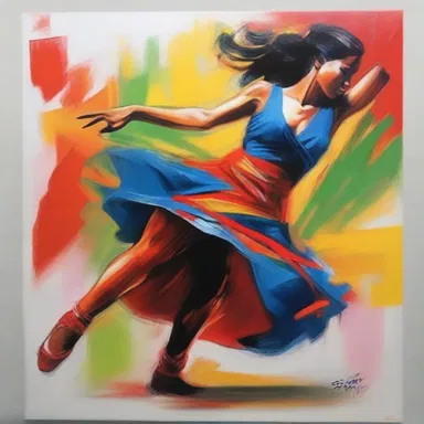 The artist captured the zing of the dancer's energetic movements in his painting.