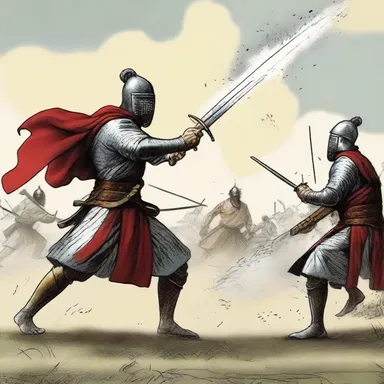 The author used onomatopoeia to describe the zing of a sword being unsheathed in the epic battle scene.