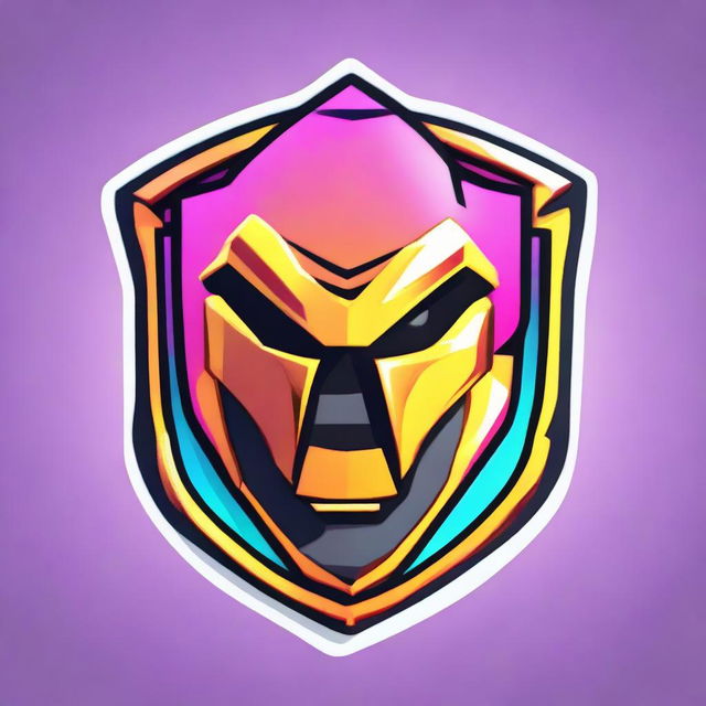 2D outline animated style illustration of a shield from Fortnite with an anthropomorphic confused face, featuring expressive eyes and vibrant metallic colors.