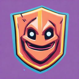 2D outline animated style illustration of a shield from Fortnite with an anthropomorphic confused face, featuring expressive eyes and vibrant metallic colors.