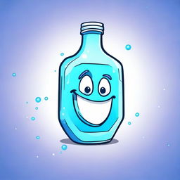 2D outline animated style depiction of a shield potion from Fortnite with a confused facial expression, featuring sparkling blue contents and expressive eyes.