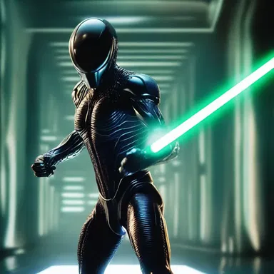 In the futuristic movie scene, the alien warrior swiftly sheathed his laser sword into the human's body, leaving the audience in awe of the advanced technology.
