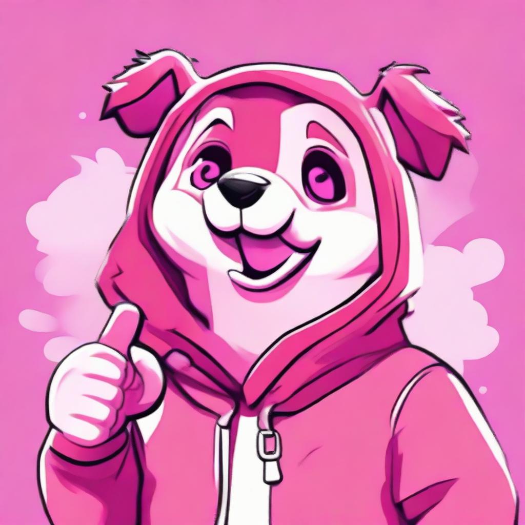 2D outline animated style close-up of Fortnite's Cuddle Team Leader, displaying a thumbs-up despite the confused expression, featuring expressive eyes and vibrant colors.