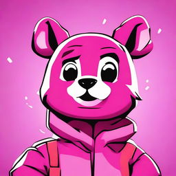 2D outline animated close-up of Fortnite's Cuddle Team Leader showing a thumbs up with a confused facial expression, highlighting expressive eyes and vibrant colors.