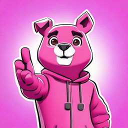 2D outline animated close-up of Fortnite's Cuddle Team Leader showing a thumbs up with a confused expression, featuring expressive eyes and vibrant colors.