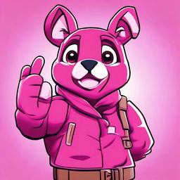 2D outline animated close-up of Fortnite's Cuddle Team Leader showing a thumbs up with a confused expression, featuring expressive eyes and vibrant colors.