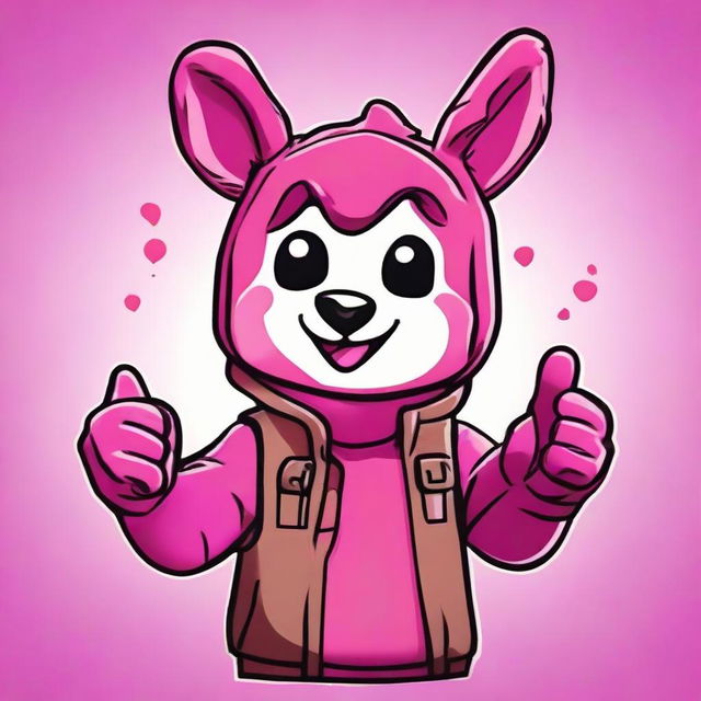 2D outline animated close-up of Fortnite's Cuddle Team Leader, showing a thumbs up with an enthusiastic expression, featuring expressive eyes and vibrant colors.