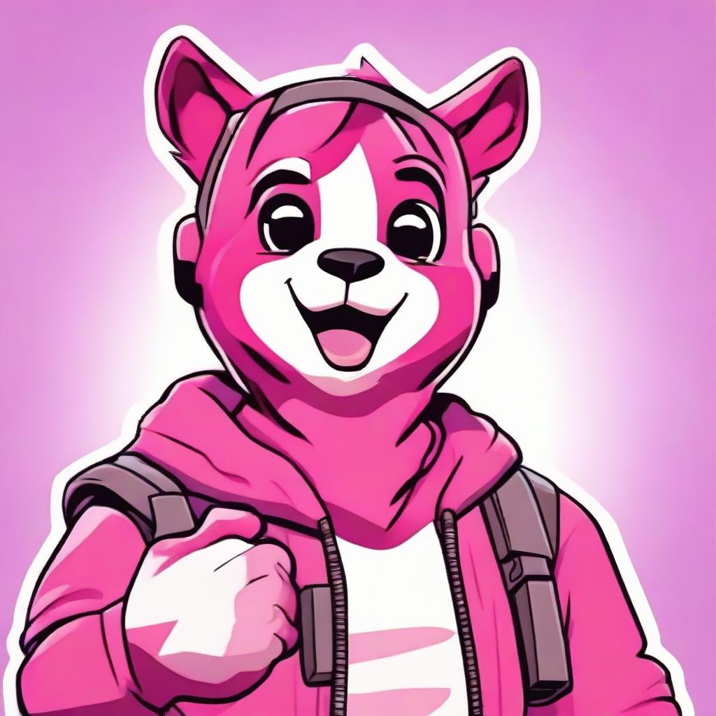 2D outline animated close-up of Fortnite's Cuddle Team Leader, showing a thumbs up with an enthusiastic expression, featuring expressive eyes and vibrant colors.