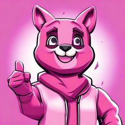 2D outline animated close-up of Fortnite's Cuddle Team Leader, showing a thumbs up with an enthusiastic expression, featuring expressive eyes and vibrant colors.