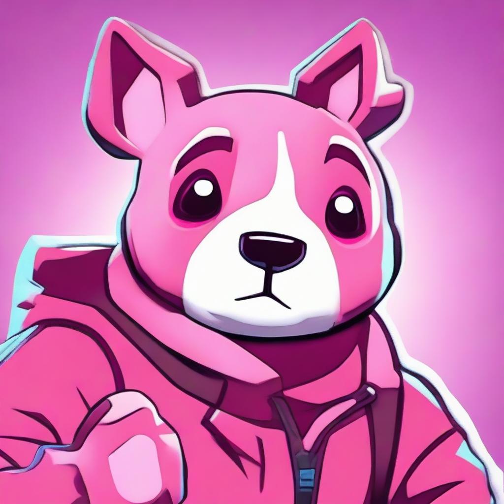 2D outline animated style close-up of Fortnite's Cuddle Team Leader showing a thumbs up, featuring expressive eyes and vibrant colors.