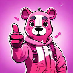 2D outline animated style close-up of Fortnite's Cuddle Team Leader showing a thumbs up, featuring expressive eyes and vibrant colors.