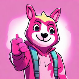 2D outline animated style close-up of Fortnite's Cuddle Team Leader showing a thumbs up, featuring expressive eyes and vibrant colors.