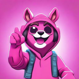 2D outline animated close-up of Fortnite's Cuddle Team Leader showing a thumbs up, expressing positivity with vibrant colors and expressive eyes.