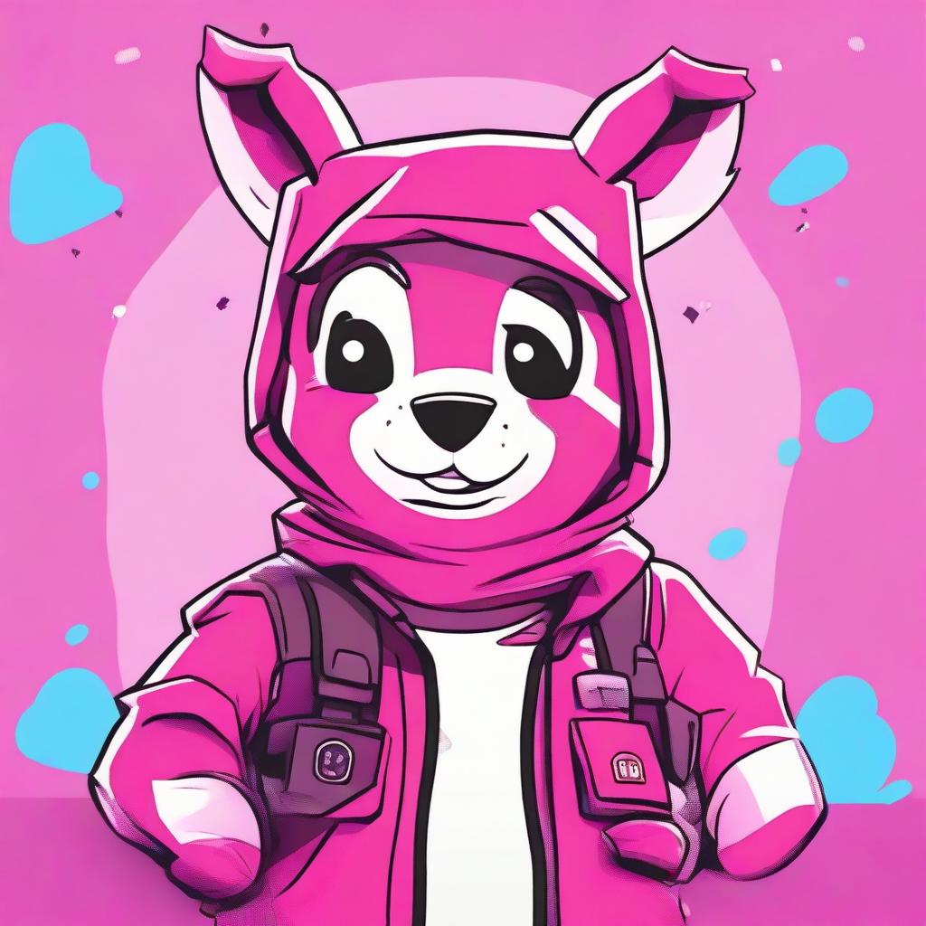 2D animated outline style close-up of Fortnite's Cuddle Team Leader giving a thumbs-up, highlighting expressive eyes and vibrant colors.