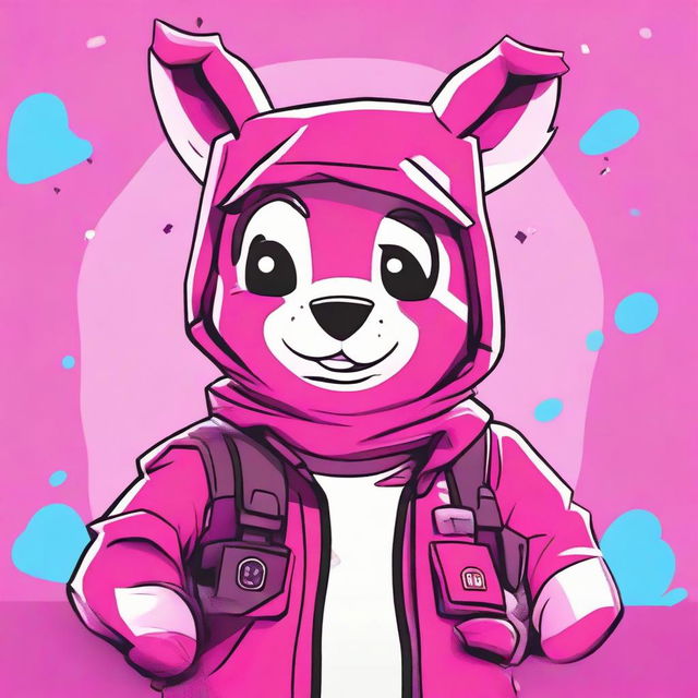 2D animated outline style close-up of Fortnite's Cuddle Team Leader giving a thumbs-up, highlighting expressive eyes and vibrant colors.