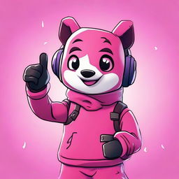 2D animated outline style close-up of Fortnite's Cuddle Team Leader giving a thumbs-up, highlighting expressive eyes and vibrant colors.