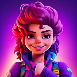 2D outline animated style close-up of Fortnite's Cuddle Team Leader showing a thumbs up, radiating positivity with expressive eyes and vibrant colors.