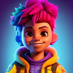 2D outline animated style close-up of Fortnite's Cuddle Team Leader showing a thumbs up, radiating positivity with expressive eyes and vibrant colors.