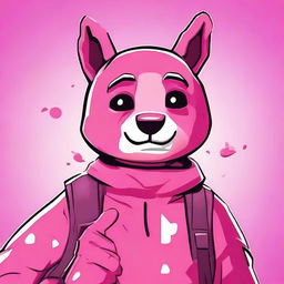 2D outline animated close-up of Fortnite's Cuddle Team Leader showing a thumbs up, featuring expressive eyes and vibrant colors.