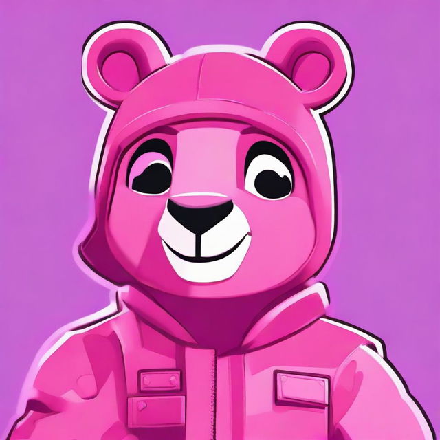 2D outline animated close-up of Fortnite's Cuddle Team Leader giving a thumbs up, with fun, vibrant colors and expressive eyes.