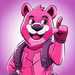 2D outline animated close-up of Fortnite's Cuddle Team Leader giving a thumbs up, with fun, vibrant colors and expressive eyes.