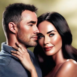 A heartwarming high-quality digital art image of Megan Fox in a loving embrace with an unidentified figure