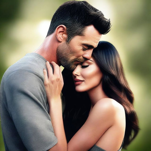 A heartwarming high-quality digital art image of Megan Fox in a loving embrace with an unidentified figure