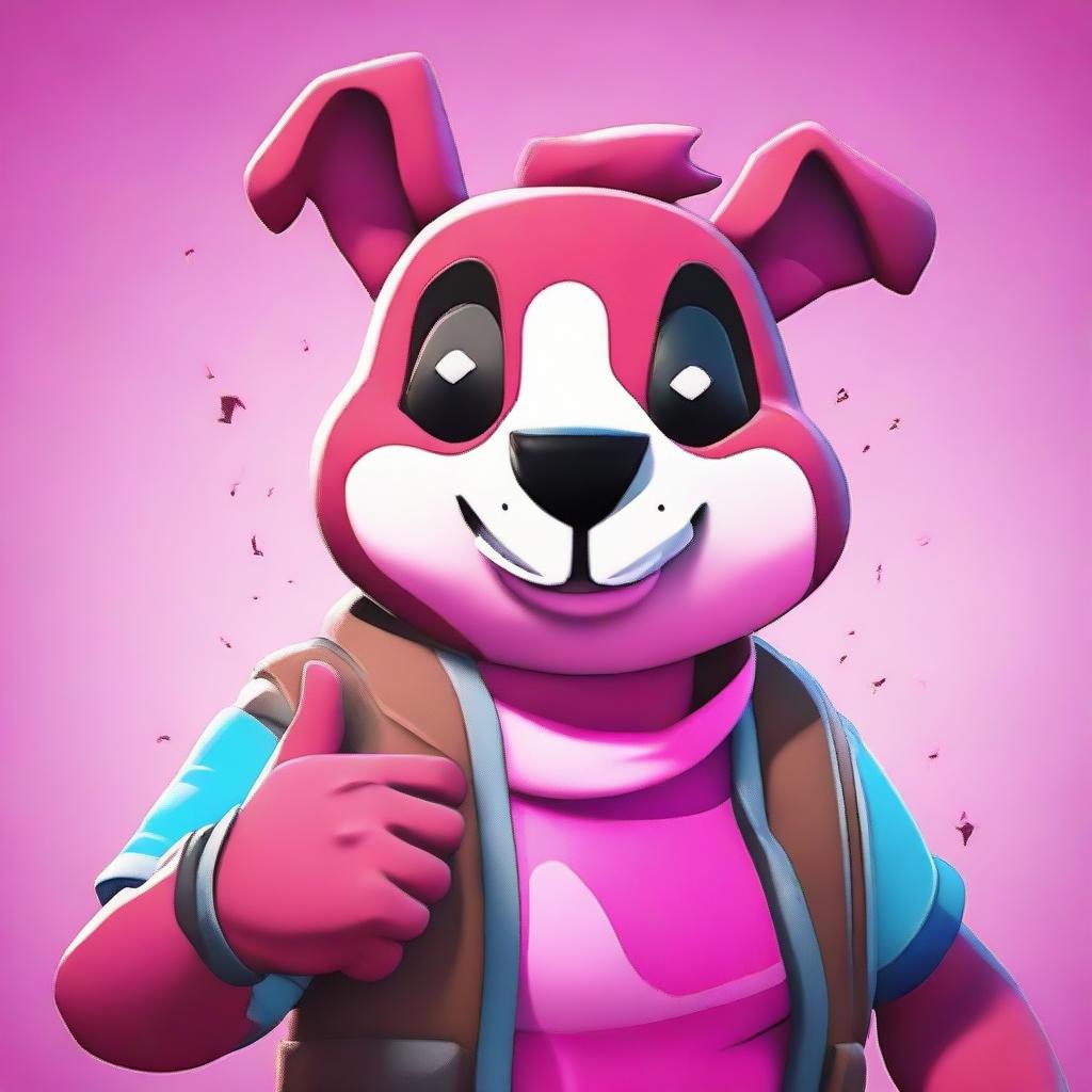 2D outline animated close-up of Fortnite's Cuddle Team Leader, showing a thumbs up with spirited expression, featuring vibrant colors and expressive eyes.