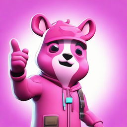 Close-up of Fortnite's Cuddle Team Leader giving a thumbs up, presented in 2D outline animated style with vibrant colors and expressive eyes.