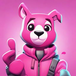 Close-up of Fortnite's Cuddle Team Leader giving a thumbs up, presented in 2D outline animated style with vibrant colors and expressive eyes.