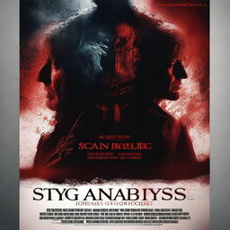 Create a dark and thrilling movie poster for the film 'Stygian Abyss' featuring ominous abyss, captivating tagline and lead actors' names in a dramatic font