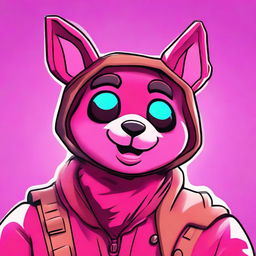 2D outline animated close up of Fortnite's Cuddle Team Leader's face, giving a thumbs up with expressive eyes in vibrant colors.