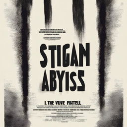 Generate a suspenseful movie poster for the film 'Stygian Abyss' with gloomy chasm, enigmatic tagline, and the names of the main actors displayed in a bold, dramatic font